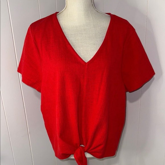 J. Crew Red V-Neck Tie-Front Blouse - Picture 1 of 4